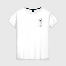 Женская футболка хлопок с принтом Белый котик в Новосибирске, 100% хлопок | прямой крой, круглый вырез горловины, длина до линии бедер, слегка спущенное плечо | белый | кот | котенок | котик | маленький | милый | пушистый