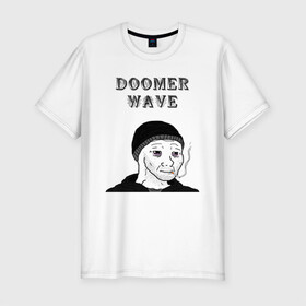 Мужская футболка хлопок Slim с принтом Doomer Wave в Новосибирске, 92% хлопок, 8% лайкра | приталенный силуэт, круглый вырез ворота, длина до линии бедра, короткий рукав | 20 | 2020 | 2021 | 21 | 2k20 | 2к20 | doomer | girl | girls | guy | man | mem | meme | memes | wafe | бумер | бумеры | волна | девушка | девушки | думер | думеры | зумер | зумеры | мем | мемы | мужчина | парень