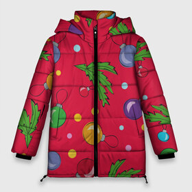 Женская зимняя куртка 3D с принтом Новогодний узор на красном в Новосибирске, верх — 100% полиэстер; подкладка — 100% полиэстер; утеплитель — 100% полиэстер | длина ниже бедра, силуэт Оверсайз. Есть воротник-стойка, отстегивающийся капюшон и ветрозащитная планка. 

Боковые карманы с листочкой на кнопках и внутренний карман на молнии | детский | игрушки | красный | новогодний | новый год | паттерн | подарок | рисунок | рождественский | узор