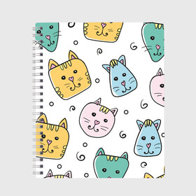 Тетрадь с принтом Узор - Смешные котики в Новосибирске, 100% бумага | 48 листов, плотность листов — 60 г/м2, плотность картонной обложки — 250 г/м2. Листы скреплены сбоку удобной пружинной спиралью. Уголки страниц и обложки скругленные. Цвет линий — светло-серый
 | Тематика изображения на принте: детский | кот | котики | кошка | нарисованный | прикольные | смайлы | узор