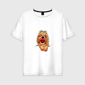 Женская футболка хлопок Oversize с принтом Ши Тцу в Новосибирске, 100% хлопок | свободный крой, круглый ворот, спущенный рукав, длина до линии бедер
 | домашнее животное | звери | картинки | милый | мультфильмы | популярные | прикольные | собака | ши тцу | щенок