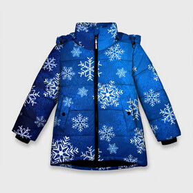 Зимняя куртка для девочек 3D с принтом Новый Год Снежинки в Новосибирске, ткань верха — 100% полиэстер; подклад — 100% полиэстер, утеплитель — 100% полиэстер. | длина ниже бедра, удлиненная спинка, воротник стойка и отстегивающийся капюшон. Есть боковые карманы с листочкой на кнопках, утяжки по низу изделия и внутренний карман на молнии. 

Предусмотрены светоотражающий принт на спинке, радужный светоотражающий элемент на пуллере молнии и на резинке для утяжки. | 2021 | 2021 год быка | happy new year | new year | new year 2021 | бык | год быка | дохлая мышь | качок | крыса | мышцы | мышь | надпись | новый год | новый год 2021 | рога | рождество 2021