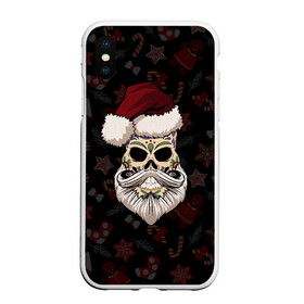 Чехол для iPhone XS Max матовый с принтом El Santa в Новосибирске, Силикон | Область печати: задняя сторона чехла, без боковых панелей | Тематика изображения на принте: 2021 | bones | christmas | death | death day | happy | merry christmas | merry x mas | mexico | new year | santa | santa claus | scull | smile | борода | дед мороз | кости | мексика | новогодний | новый год | с новым годом | санта | скелет | счастливый | 