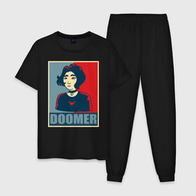 Мужская пижама хлопок с принтом Doomer girl в Новосибирске, 100% хлопок | брюки и футболка прямого кроя, без карманов, на брюках мягкая резинка на поясе и по низу штанин
 | 
