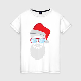 Женская футболка хлопок с принтом Santa Hipster в Новосибирске, 100% хлопок | прямой крой, круглый вырез горловины, длина до линии бедер, слегка спущенное плечо | 100 | alter | bad | beard | boy | christmas | dead | death | ego | head | hipster | klaus | life | marry | new | old | omg | real | retro | santa | skull | year | борода | бородач | бро | год | дед | мороз | на | новый | ретро | санта | сти