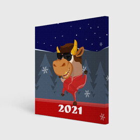 Холст квадратный с принтом Бычара 2021 в Новосибирске, 100% ПВХ |  | Тематика изображения на принте: 2021 | 7 января | bull | newyear | santa | бык | быки | бычок | год быка | дед мороз | корова | новогодние каникулы | новогодние праздники | новый 2021 | новый год | новый год 2021 | рождество | сани | санта | санта клаус