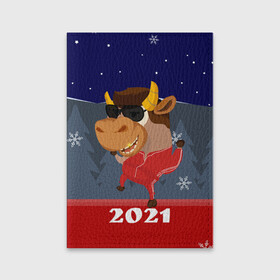 Обложка для паспорта матовая кожа с принтом Бычара 2021 в Новосибирске, натуральная матовая кожа | размер 19,3 х 13,7 см; прозрачные пластиковые крепления | Тематика изображения на принте: 2021 | 7 января | bull | newyear | santa | бык | быки | бычок | год быка | дед мороз | корова | новогодние каникулы | новогодние праздники | новый 2021 | новый год | новый год 2021 | рождество | сани | санта | санта клаус