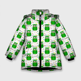 Зимняя куртка для девочек 3D с принтом Совы в Новосибирске, ткань верха — 100% полиэстер; подклад — 100% полиэстер, утеплитель — 100% полиэстер. | длина ниже бедра, удлиненная спинка, воротник стойка и отстегивающийся капюшон. Есть боковые карманы с листочкой на кнопках, утяжки по низу изделия и внутренний карман на молнии. 

Предусмотрены светоотражающий принт на спинке, радужный светоотражающий элемент на пуллере молнии и на резинке для утяжки. | owl | луна | ночь | птица | сова | совята