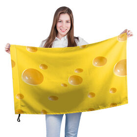 Флаг 3D с принтом Реалистичный желтый сыр в Новосибирске, 100% полиэстер | плотность ткани — 95 г/м2, размер — 67 х 109 см. Принт наносится с одной стороны | еда | желтый | крыса | мышиный | мышь | прикольная | сыр | сырный | узор | фастфуд