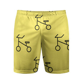 Мужские шорты спортивные с принтом Велосипеды на желтом в Новосибирске,  |  | велик | велосипед | велоспрот | желтый | кататься | летний | паттерн | покатушки | спорт | узор