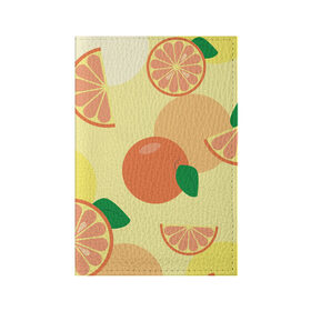 Обложка для паспорта матовая кожа с принтом Апельсиновый летний узор в Новосибирске, натуральная матовая кожа | размер 19,3 х 13,7 см; прозрачные пластиковые крепления | Тематика изображения на принте: апельсин | апельсиновый | летний | оранжевый | паттерн | узор | фруктовый