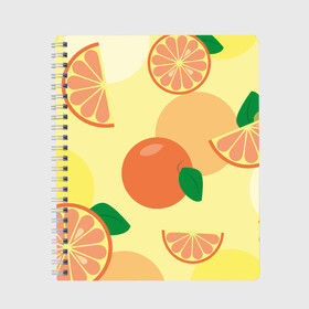 Тетрадь с принтом Апельсиновый летний узор в Новосибирске, 100% бумага | 48 листов, плотность листов — 60 г/м2, плотность картонной обложки — 250 г/м2. Листы скреплены сбоку удобной пружинной спиралью. Уголки страниц и обложки скругленные. Цвет линий — светло-серый
 | апельсин | апельсиновый | летний | оранжевый | паттерн | узор | фруктовый