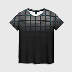 Женская футболка 3D с принтом клетка в Новосибирске, 100% полиэфир ( синтетическое хлопкоподобное полотно) | прямой крой, круглый вырез горловины, длина до линии бедер | геометрия | клетка | линии | полоски | полосы | ровно | серый | сетка | синий | темный | точки | черный