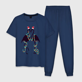 Мужская пижама хлопок с принтом Новогодние фламинго в Новосибирске, 100% хлопок | брюки и футболка прямого кроя, без карманов, на брюках мягкая резинка на поясе и по низу штанин
 | Тематика изображения на принте: 