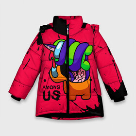 Зимняя куртка для девочек 3D с принтом AMONG US - ORANGE & GREEN в Новосибирске, ткань верха — 100% полиэстер; подклад — 100% полиэстер, утеплитель — 100% полиэстер. | длина ниже бедра, удлиненная спинка, воротник стойка и отстегивающийся капюшон. Есть боковые карманы с листочкой на кнопках, утяжки по низу изделия и внутренний карман на молнии. 

Предусмотрены светоотражающий принт на спинке, радужный светоотражающий элемент на пуллере молнии и на резинке для утяжки. | among | among us | amongus | crewmate | game | games | imposter | impostor | logo | monster | sabotage | shhh | амонг | амонг ас | амонгас | игра | игры | импостер | космос | крюмейт | лого | логотип | логотипы | монстр | саботаж | символ | сим