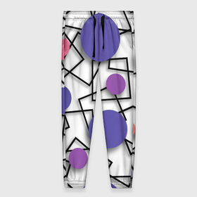 Женские брюки 3D с принтом Геометрический узор в Новосибирске, полиэстер 100% | прямой крой, два кармана без застежек по бокам, с мягкой трикотажной резинкой на поясе и по низу штанин. В поясе для дополнительного комфорта — широкие завязки | 3д эффект | графика | квадраты | объемные фигуры | разноцветные круги