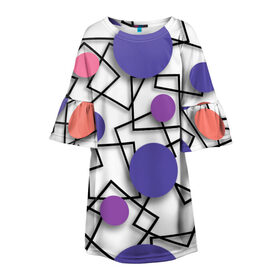 Детское платье 3D с принтом Геометрический узор в Новосибирске, 100% полиэстер | прямой силуэт, чуть расширенный к низу. Круглая горловина, на рукавах — воланы | 3д эффект | графика | квадраты | объемные фигуры | разноцветные круги