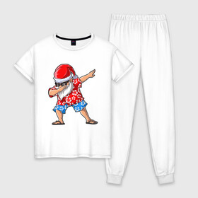 Женская пижама хлопок с принтом Dabing Santa в Новосибирске, 100% хлопок | брюки и футболка прямого кроя, без карманов, на брюках мягкая резинка на поясе и по низу штанин | Тематика изображения на принте: 