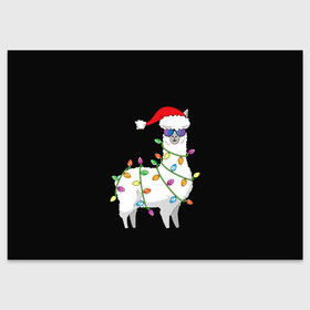 Поздравительная открытка с принтом Рождественская Лама в Новосибирске, 100% бумага | плотность бумаги 280 г/м2, матовая, на обратной стороне линовка и место для марки
 | 2021 | 21 | 2k21 | 2к21 | chrystmas | lama | marry | new | santa | snow | xmas | year | год | годом | дед | елка | елки | клаус | лама | лес | мороз | настроение | новогоднее | новогоднему | новый | новым | по | рождество | с | санта | снег