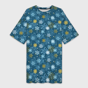 Платье-футболка 3D с принтом Снежинки в Новосибирске,  |  | merry christmas | дед мороз | ёлка | зима | мороз | новый год | подарок | праздник | рождество | с новым годом | санта клаус | снег | снеговик | снегурочка | снежинки | снежные узоры | узоры