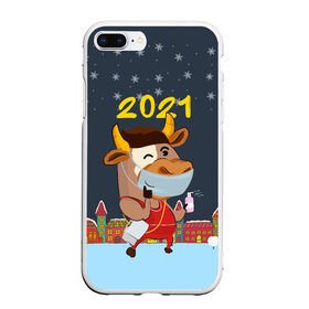 Чехол для iPhone 7Plus/8 Plus матовый с принтом Коронавирусный Новый Год в Новосибирске, Силикон | Область печати: задняя сторона чехла, без боковых панелей | Тематика изображения на принте: 2021 | 7 января | bull | newyear | santa | бык | быки | бычок | год быка | дед мороз | корова | новогодние каникулы | новогодние праздники | новый 2021 | новый год | новый год 2021 | рождество | сани | санта | санта клаус