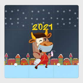 Магнитный плакат 3Х3 с принтом Коронавирусный Новый Год в Новосибирске, Полимерный материал с магнитным слоем | 9 деталей размером 9*9 см | 2021 | 7 января | bull | newyear | santa | бык | быки | бычок | год быка | дед мороз | корова | новогодние каникулы | новогодние праздники | новый 2021 | новый год | новый год 2021 | рождество | сани | санта | санта клаус