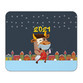 Коврик для мышки прямоугольный с принтом Коронавирусный Новый Год в Новосибирске, натуральный каучук | размер 230 х 185 мм; запечатка лицевой стороны | Тематика изображения на принте: 2021 | 7 января | bull | newyear | santa | бык | быки | бычок | год быка | дед мороз | корова | новогодние каникулы | новогодние праздники | новый 2021 | новый год | новый год 2021 | рождество | сани | санта | санта клаус