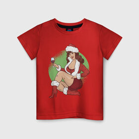 Детская футболка хлопок с принтом Pin Up Girl Christmas в Новосибирске, 100% хлопок | круглый вырез горловины, полуприлегающий силуэт, длина до линии бедер | christmas | drawing | girl | new year | pin up | девушка | новый год | пин ап | рисунок | рождество | снегурочка