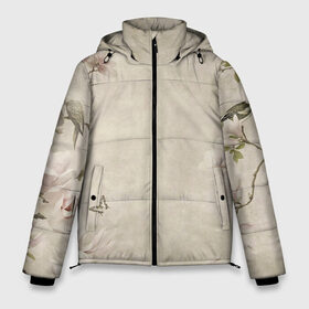 Мужская зимняя куртка 3D с принтом Цветущая сакура. в Новосибирске, верх — 100% полиэстер; подкладка — 100% полиэстер; утеплитель — 100% полиэстер | длина ниже бедра, свободный силуэт Оверсайз. Есть воротник-стойка, отстегивающийся капюшон и ветрозащитная планка. 

Боковые карманы с листочкой на кнопках и внутренний карман на молнии. | акварель. | бабочки | гуашь | розы | сакура | тушь | цветы | чернила | япония | японская живопись