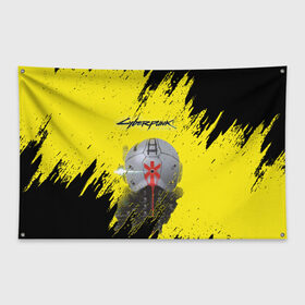 Флаг-баннер с принтом Cyberpunk 2077 в Новосибирске, 100% полиэстер | размер 67 х 109 см, плотность ткани — 95 г/м2; по краям флага есть четыре люверса для крепления | cd project red | cyberpunk 2077 | keanu reeves | samurai | игра | киану ривз | киберпанк 2077 | самураи