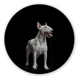 Коврик для мышки круглый с принтом Bully в Новосибирске, резина и полиэстер | круглая форма, изображение наносится на всю лицевую часть | Тематика изображения на принте: bull terrier | dog | ears | eyes | fangs | jaw | muzzle | paws | saliva | tongue | бультерьер | глаза | клыки | лапы | нос | пасть | слюна | собака | уши | язык