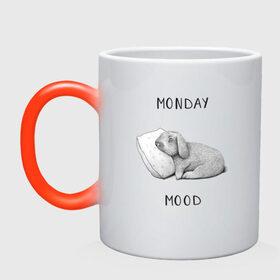 Кружка хамелеон с принтом Monday Mood в Новосибирске, керамика | меняет цвет при нагревании, емкость 330 мл | dream | monday | mood | rabbit | sleep | заяц | кролик | понедельник | работа | сон | спать