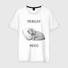 Мужская футболка хлопок с принтом Monday Mood в Новосибирске, 100% хлопок | прямой крой, круглый вырез горловины, длина до линии бедер, слегка спущенное плечо. | dream | monday | mood | rabbit | sleep | заяц | кролик | понедельник | работа | сон | спать