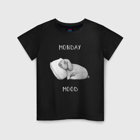 Детская футболка хлопок с принтом Monday Mood в Новосибирске, 100% хлопок | круглый вырез горловины, полуприлегающий силуэт, длина до линии бедер | Тематика изображения на принте: dream | monday | mood | rabbit | sleep | заяц | кролик | понедельник | работа | сон | спать