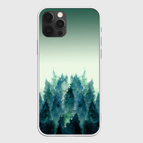Чехол для iPhone 12 Pro Max с принтом акварельный лес градиент в Новосибирске, Силикон |  | акварель | горы | деревья | дымка | ели | лес | нрадиент | олень | отражение | природа | рисунок | силуэты