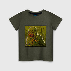 Детская футболка хлопок с принтом Swamp monster в Новосибирске, 100% хлопок | круглый вырез горловины, полуприлегающий силуэт, длина до линии бедер | art | monster | monstr | pop art | арт | болотное чудовище | болото | монстр | поп арт | чудище | чудовище | шрек