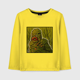 Детский лонгслив хлопок с принтом Swamp monster в Новосибирске, 100% хлопок | круглый вырез горловины, полуприлегающий силуэт, длина до линии бедер | Тематика изображения на принте: art | monster | monstr | pop art | арт | болотное чудовище | болото | монстр | поп арт | чудище | чудовище | шрек