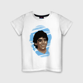 Детская футболка хлопок с принтом Diego Maradona в Новосибирске, 100% хлопок | круглый вырез горловины, полуприлегающий силуэт, длина до линии бедер | Тематика изображения на принте: diego maradona | football | диего марадона | матч | первенство | футбол | чемпионат