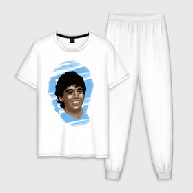 Мужская пижама хлопок с принтом Diego Maradona в Новосибирске, 100% хлопок | брюки и футболка прямого кроя, без карманов, на брюках мягкая резинка на поясе и по низу штанин
 | diego maradona | football | диего марадона | матч | первенство | футбол | чемпионат
