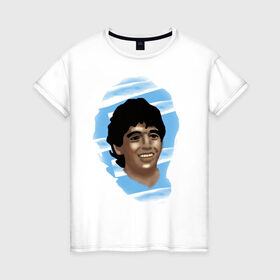 Женская футболка хлопок с принтом Diego Maradona в Новосибирске, 100% хлопок | прямой крой, круглый вырез горловины, длина до линии бедер, слегка спущенное плечо | diego maradona | football | диего марадона | матч | первенство | футбол | чемпионат