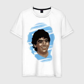 Мужская футболка хлопок с принтом Diego Maradona в Новосибирске, 100% хлопок | прямой крой, круглый вырез горловины, длина до линии бедер, слегка спущенное плечо. | diego maradona | football | диего марадона | матч | первенство | футбол | чемпионат