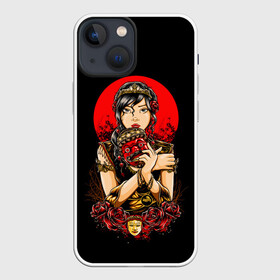 Чехол для iPhone 13 mini с принтом ДЕВУШКА В МАСКЕ в Новосибирске,  |  | girl | mask | moon | princess | red | арт | восток | девушка | демон | индейцы | красавица | красный | луна | майя | маска | рисунок | цветы