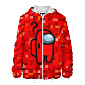 Мужская куртка 3D с принтом Pixel Among Us в Новосибирске, ткань верха — 100% полиэстер, подклад — флис | прямой крой, подол и капюшон оформлены резинкой с фиксаторами, два кармана без застежек по бокам, один большой потайной карман на груди. Карман на груди застегивается на липучку | Тематика изображения на принте: among us | impostor | mem | pixel | red | амонг ас | вопрос | вопросительный знак | знак вопроса | импостер | импостор | космический | космонавт | мемы | персонажи игр | пиксельный | предатель | пришелец | самозванец