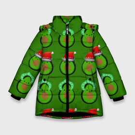 Зимняя куртка для девочек 3D с принтом Авокадо отмечают Новый год! в Новосибирске, ткань верха — 100% полиэстер; подклад — 100% полиэстер, утеплитель — 100% полиэстер. | длина ниже бедра, удлиненная спинка, воротник стойка и отстегивающийся капюшон. Есть боковые карманы с листочкой на кнопках, утяжки по низу изделия и внутренний карман на молнии. 

Предусмотрены светоотражающий принт на спинке, радужный светоотражающий элемент на пуллере молнии и на резинке для утяжки. | 2021 | авокадо | авокадо дед мороз | авокадо дед мороз и снегурочка | авокадо новый год | авокадо паттерн | авокадо снегурочка | авокадо тусовка | дед мороз и снегурочка авокадо