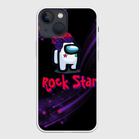 Чехол для iPhone 13 mini с принтом Among Us Rock Star в Новосибирске,  |  | 2021 | among us | impostor | space mafia | sus.puffballs united | амонг ас | амонг единорог | в космосе | гринч | импостор | инопланетяне | инопланетянин | новогодний амонг ас | ракета | с новым годом | самозванец | среди нас