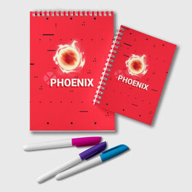 Блокнот с принтом Phoenix в Новосибирске, 100% бумага | 48 листов, плотность листов — 60 г/м2, плотность картонной обложки — 250 г/м2. Листы скреплены удобной пружинной спиралью. Цвет линий — светло-серый
 | Тематика изображения на принте: new year | phoenix | phoenix valorant | valorant | valorant новогодний | агент валорант. | агент феникс | валорант | валорант новогодний | валорант узор | валорант феникс | игрок феникс | нг | новый год | орнамент | паттерн