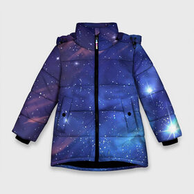 Зимняя куртка для девочек 3D с принтом Звёздное небо в Новосибирске, ткань верха — 100% полиэстер; подклад — 100% полиэстер, утеплитель — 100% полиэстер. | длина ниже бедра, удлиненная спинка, воротник стойка и отстегивающийся капюшон. Есть боковые карманы с листочкой на кнопках, утяжки по низу изделия и внутренний карман на молнии. 

Предусмотрены светоотражающий принт на спинке, радужный светоотражающий элемент на пуллере молнии и на резинке для утяжки. | Тематика изображения на принте: арт | звезда | звёзды | космос | небо | ночное небо | ночь | облако | рисунок | сияние | туманность | яркие цвета