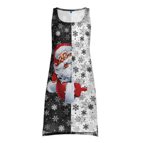 Платье-майка 3D с принтом Дед Мороз в Новосибирске, 100% полиэстер | полуприлегающий силуэт, широкие бретели, круглый вырез горловины, удлиненный подол сзади. | christmas | merry christmas | дед мороз | ёлка | зима | мороз | новый год | подарок | праздник | рождество | с новым годом | санта клаус | снегурочка | снежинки