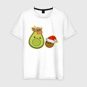 Мужская футболка хлопок с принтом Авокадо встречают год Быка в Новосибирске, 100% хлопок | прямой крой, круглый вырез горловины, длина до линии бедер, слегка спущенное плечо. | 2021 | авокадо | авокадо бык | авокадо дед мороз | авокадо мама и малыш | авокадо новогодний | авокадо новый год | авокадо семья | бык костюм | год быка | год быка авокадо | дед мороз