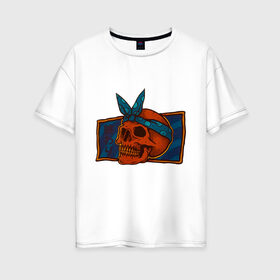 Женская футболка хлопок Oversize с принтом Skull on mirror в Новосибирске, 100% хлопок | свободный крой, круглый ворот, спущенный рукав, длина до линии бедер
 | art | mirror | new school | pop art | skull | арт. поп арт | зеркало | нью скулл | череп